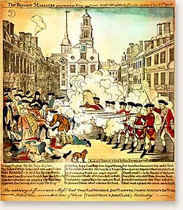 保罗·里维尔的波士顿大屠杀彩色版画